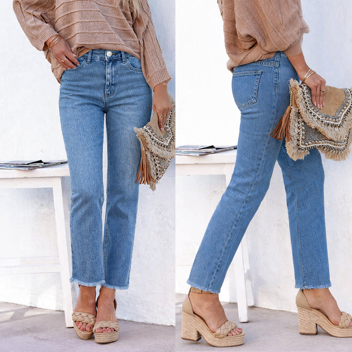 Cropped frayed denim cigarette pants
