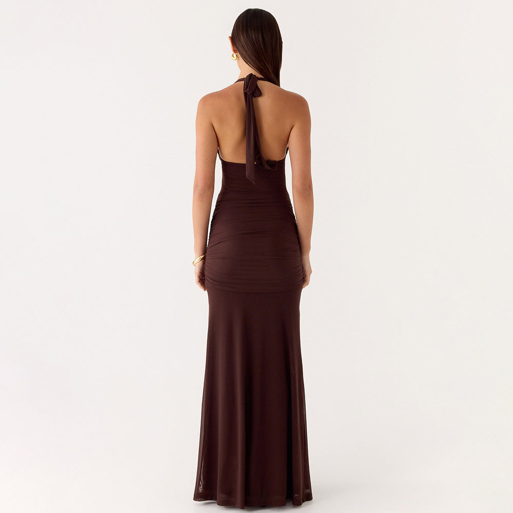 Mint Green Halter Neck Mesh Maxi Dress