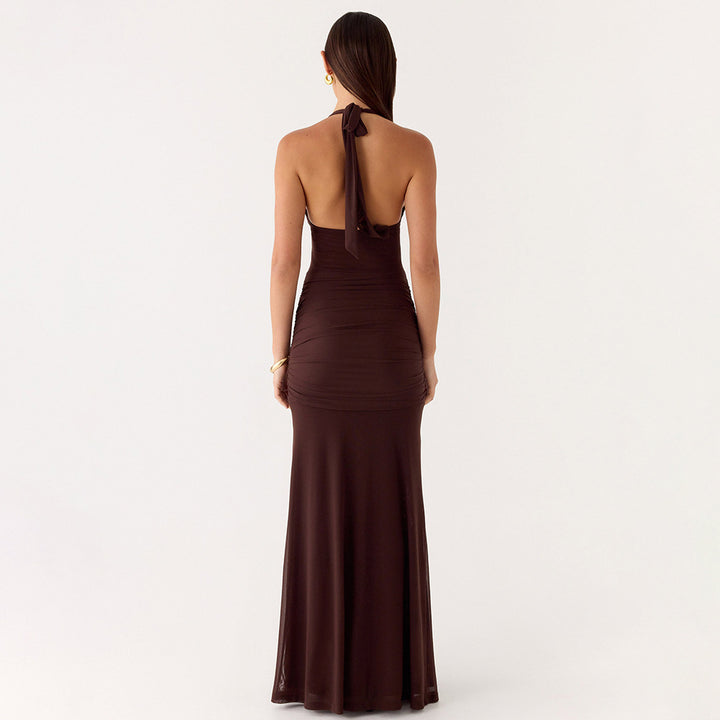 Mint Green Halter Neck Mesh Maxi Dress