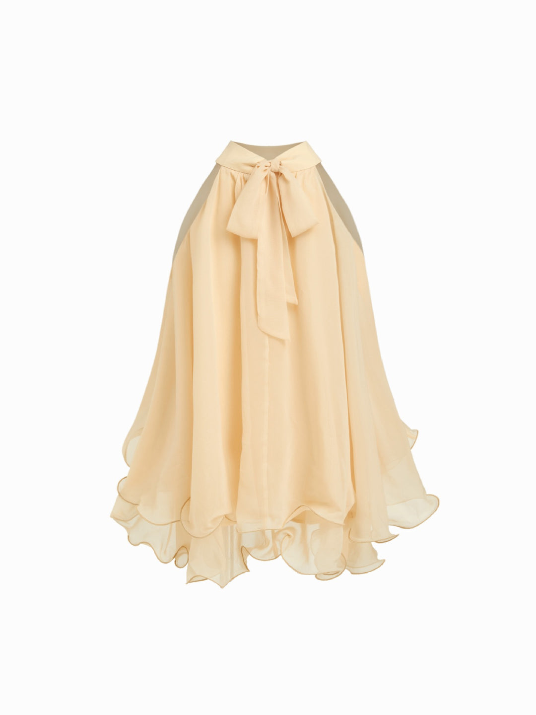 Multi-Color Halter Neck Flowy Chiffon Top with Bow Detail, Sleeveless Ruffled Blouse for Women