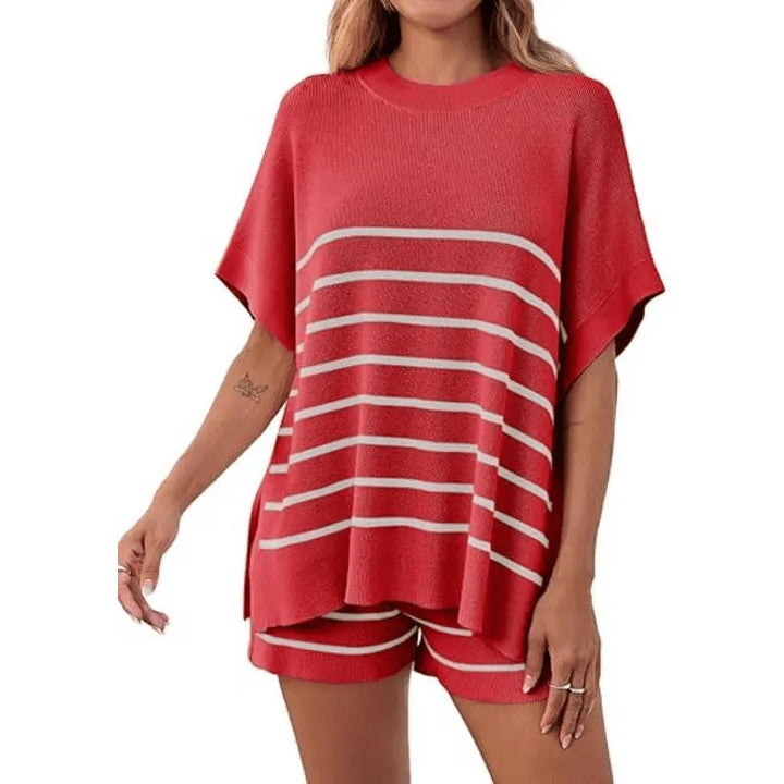 Striped Knit Loungewear Set, Oversized Top &amp; Matching Shorts Co-Ord