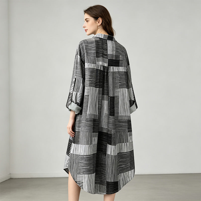 Patchwork plaid long-sleeved cardigan