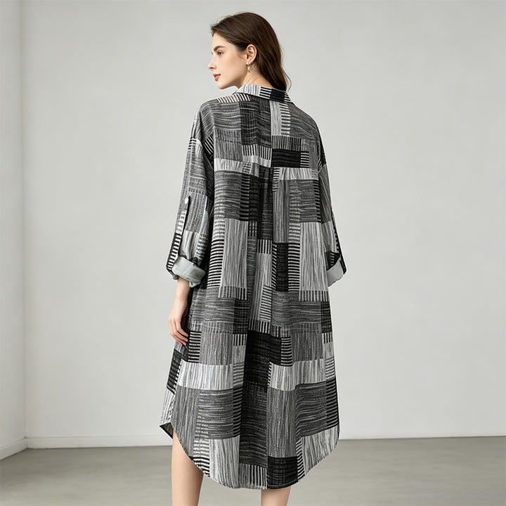 Patchwork plaid long-sleeved cardigan
