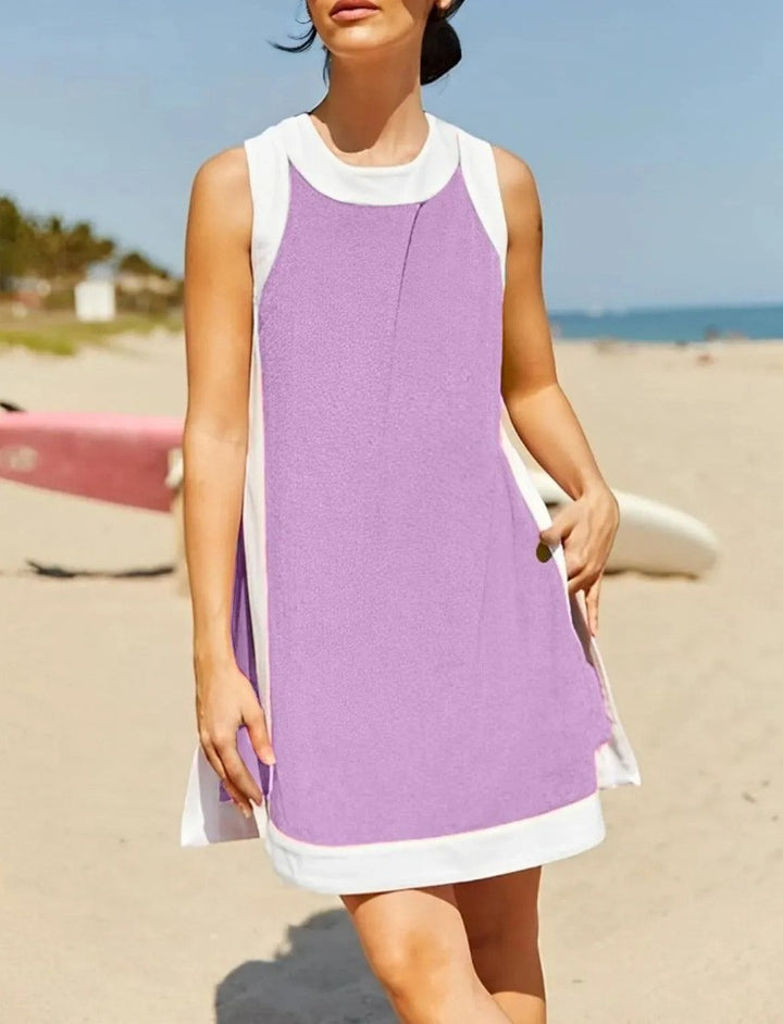 Pink &amp;amp; White Colorblock Terry Cloth Sleeveless Shift Dress