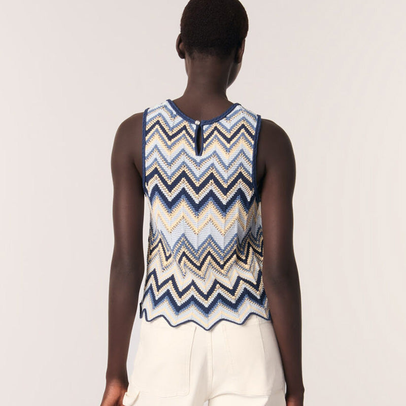 Casual wavy knit sleeveless vest and pants