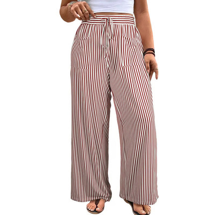 Striped Drawstring Wide Leg Pants With Pockets