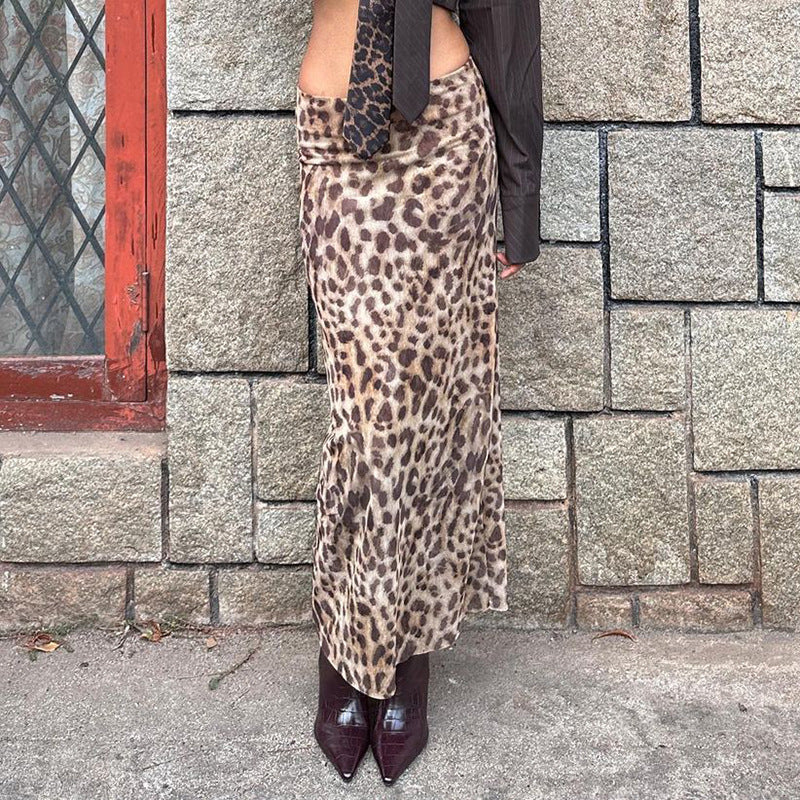 Leopard Print Mesh Maxi Skirt | High-Waisted, Minimalist Lined Skirt