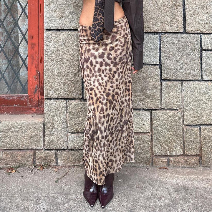Leopard Print Mesh Maxi Skirt | High-Waisted, Minimalist Lined Skirt