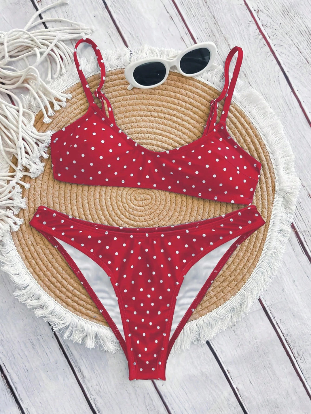 Pink &amp; Red Polka Dot Minimalist Bikini Set