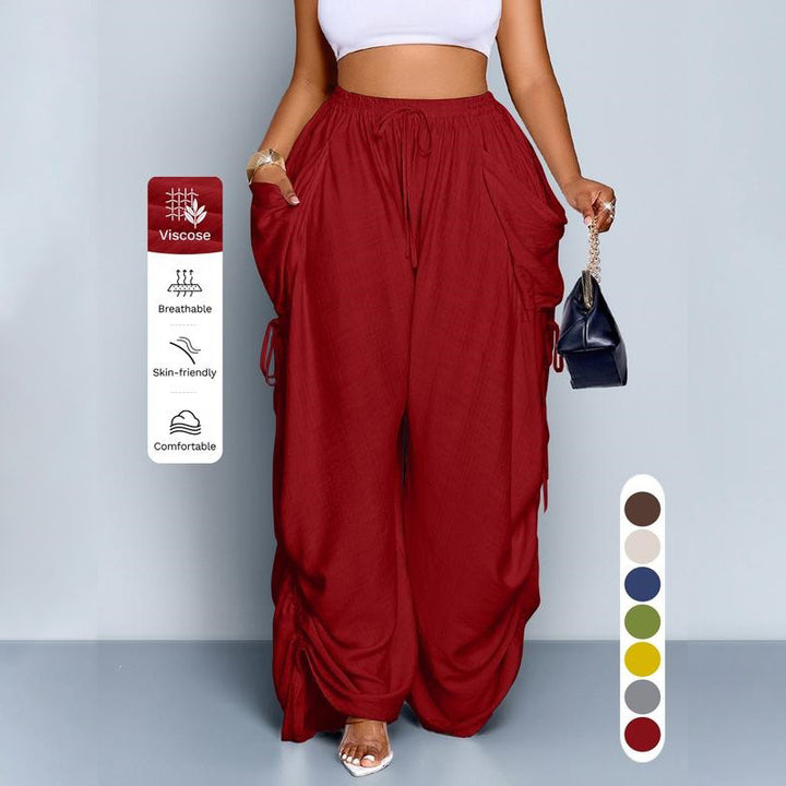 Retro drawstring high-waisted wide-leg pants