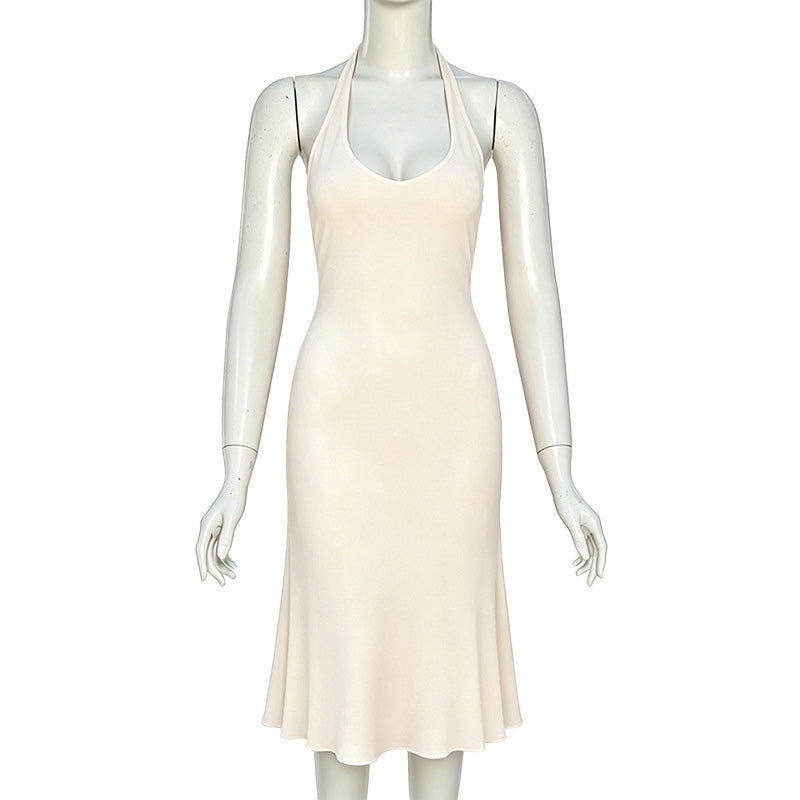 Sleeveless U-neck backless halter dress