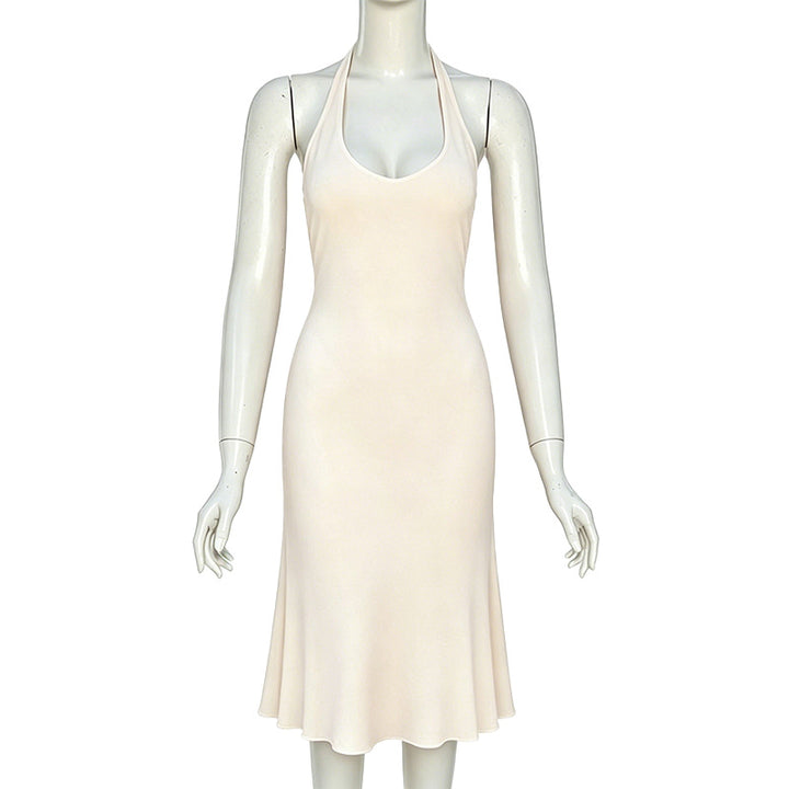 Sleeveless U-neck backless halter dress