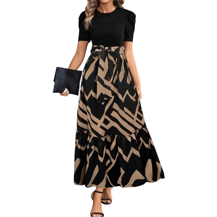Tie Waist Patchwork Long Maxi Dress