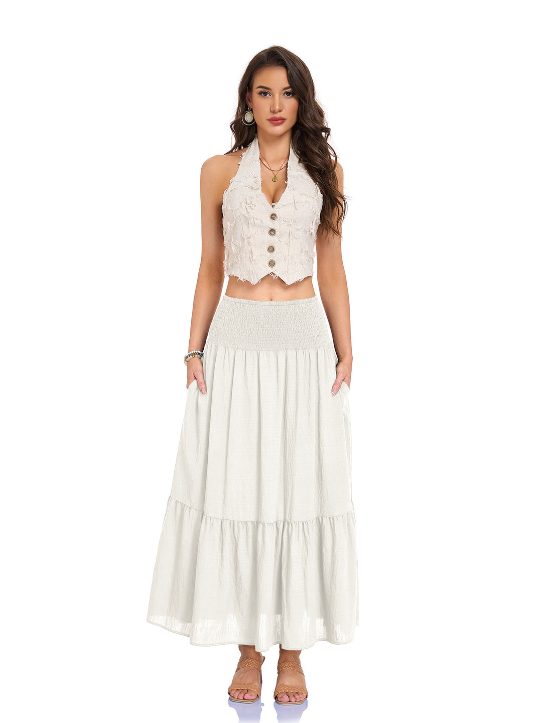 Smocked Waist Tiered Maxi Skirt Effortless movement. Everyday boho ease.