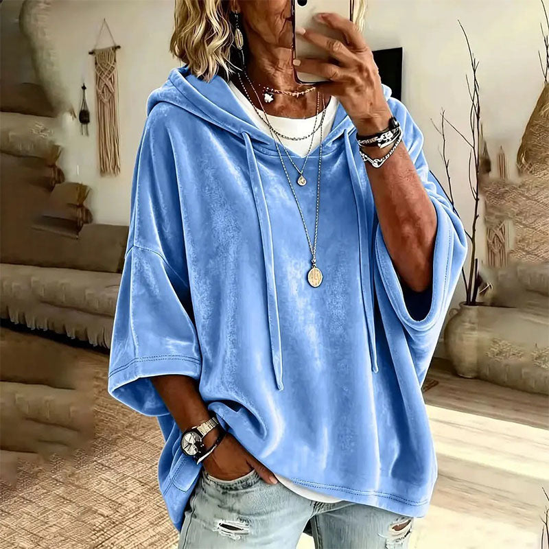 Velvet hooded casual sweatshirt