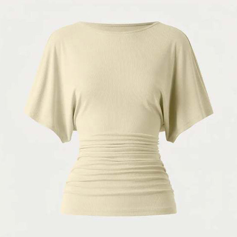 Boat neck batwing sleeve side collar top