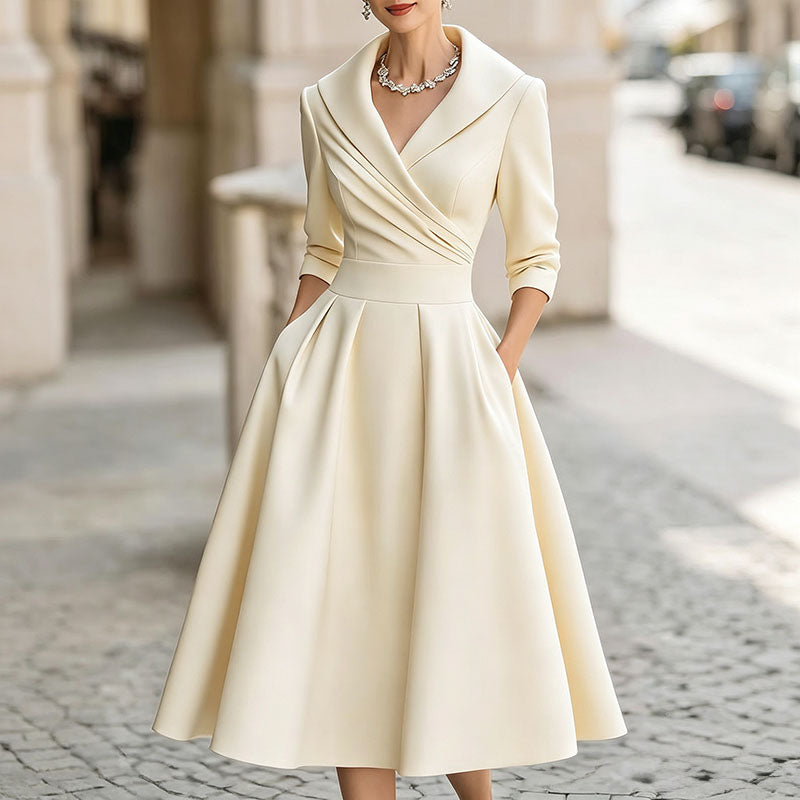 Satin Formal Wrap Long Sleeve A Line Midi Dress