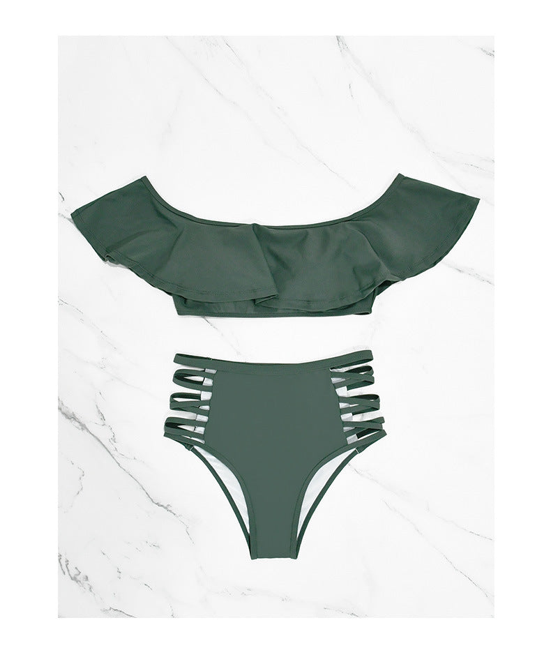 Off-Shoulder Ruffle Top &amp;amp; Strappy High-Waisted Bikini Set