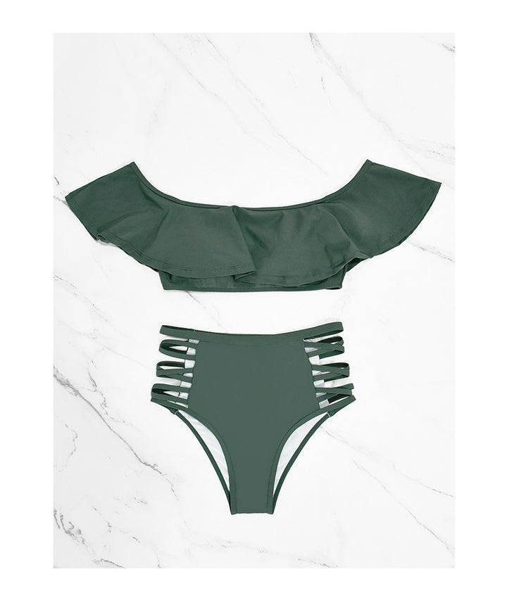Off-Shoulder Ruffle Top &amp;amp; Strappy High-Waisted Bikini Set
