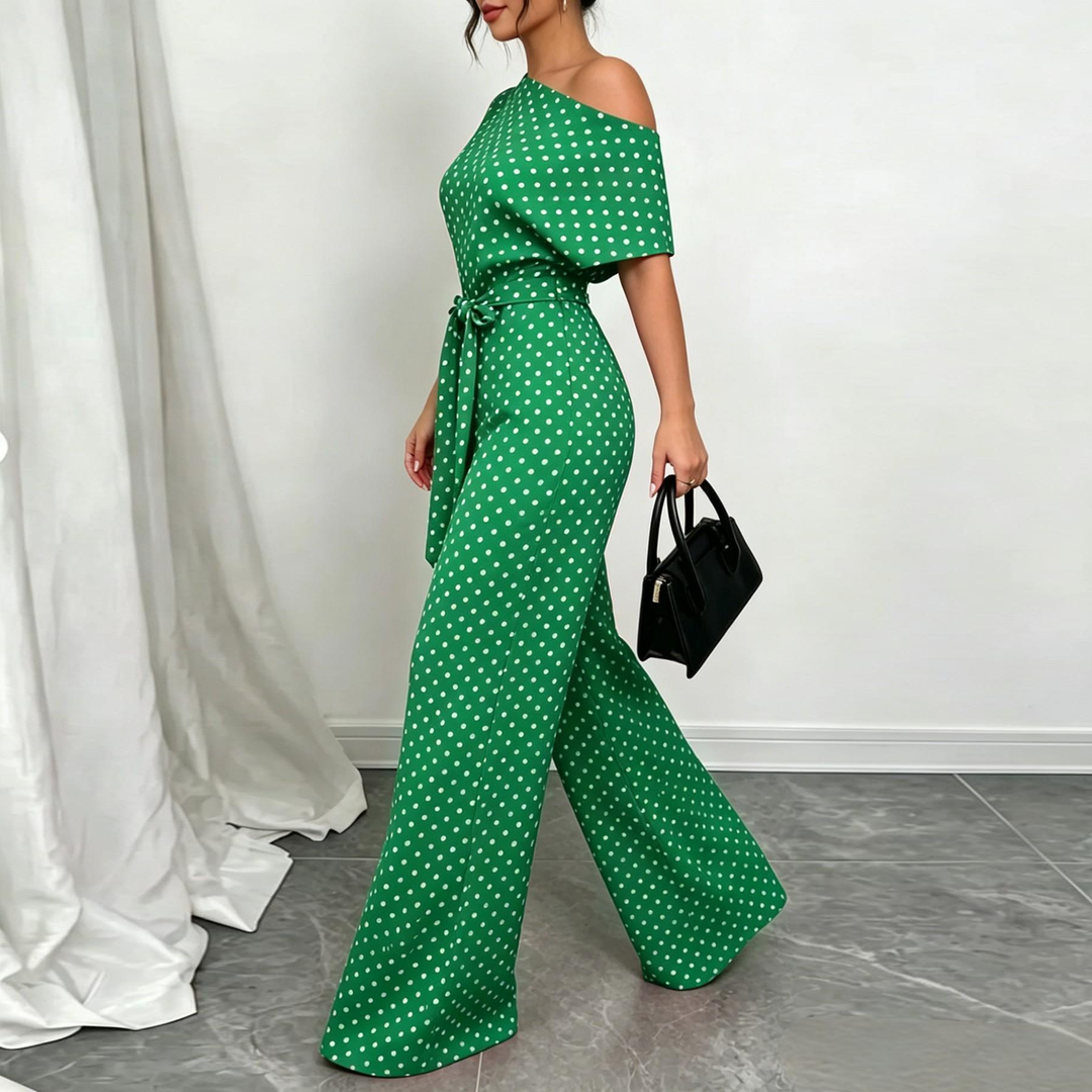 Off Shoulder Belted Wide Leg Jumpsuit