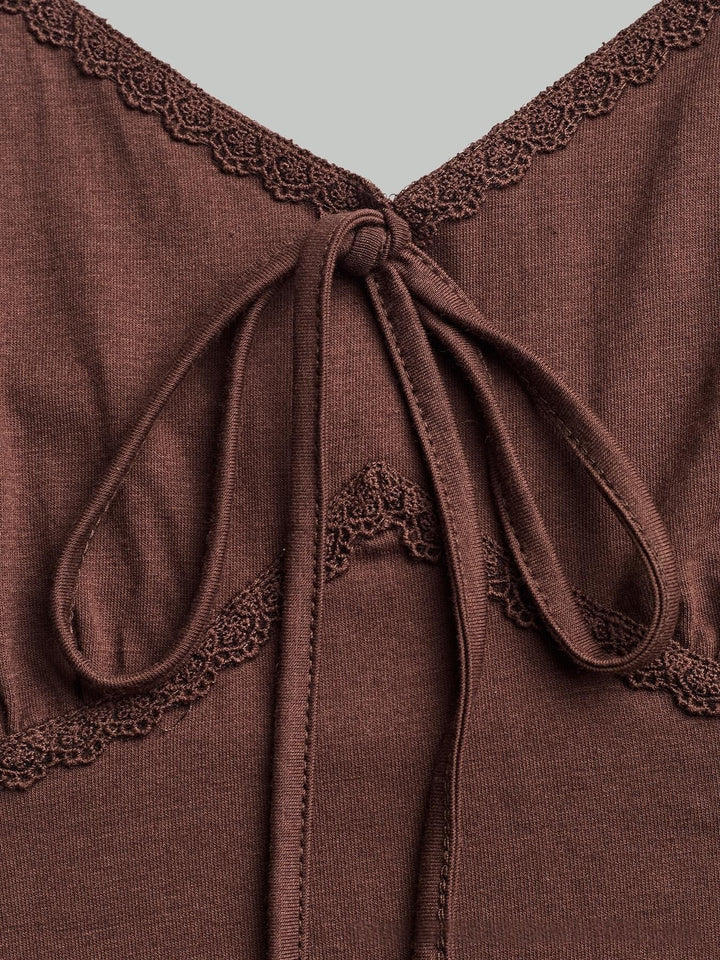 Embroidered Lace Trim Cami Top, Boho Peplum Spaghetti Strap Tank