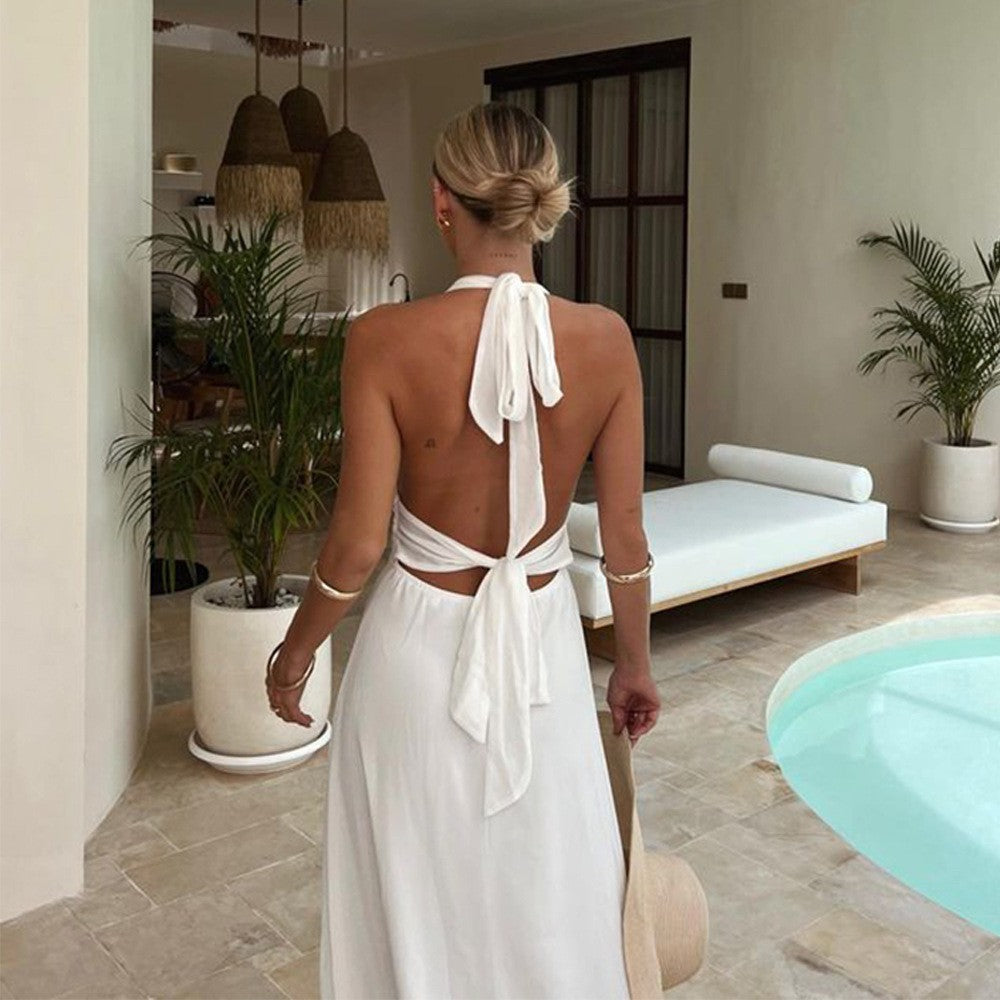 Black Halter Deep V High Slit Flowy Maxi Dress | Elegant Evening Gown