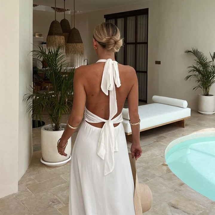 Black Halter Deep V High Slit Flowy Maxi Dress | Elegant Evening Gown