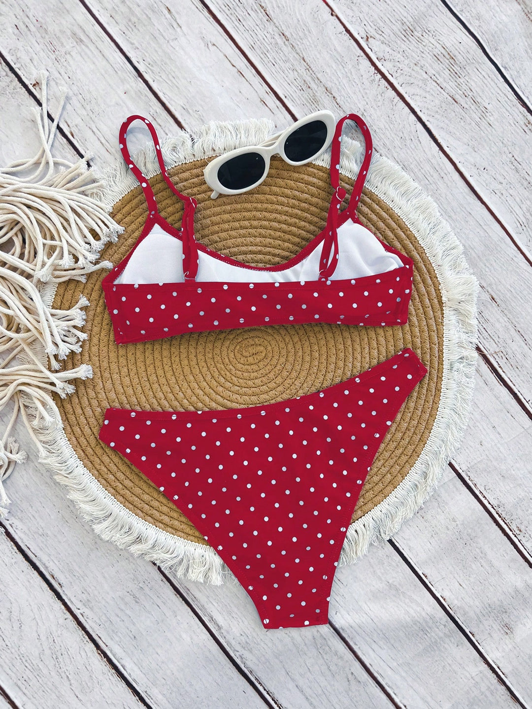Pink &amp; Red Polka Dot Minimalist Bikini Set