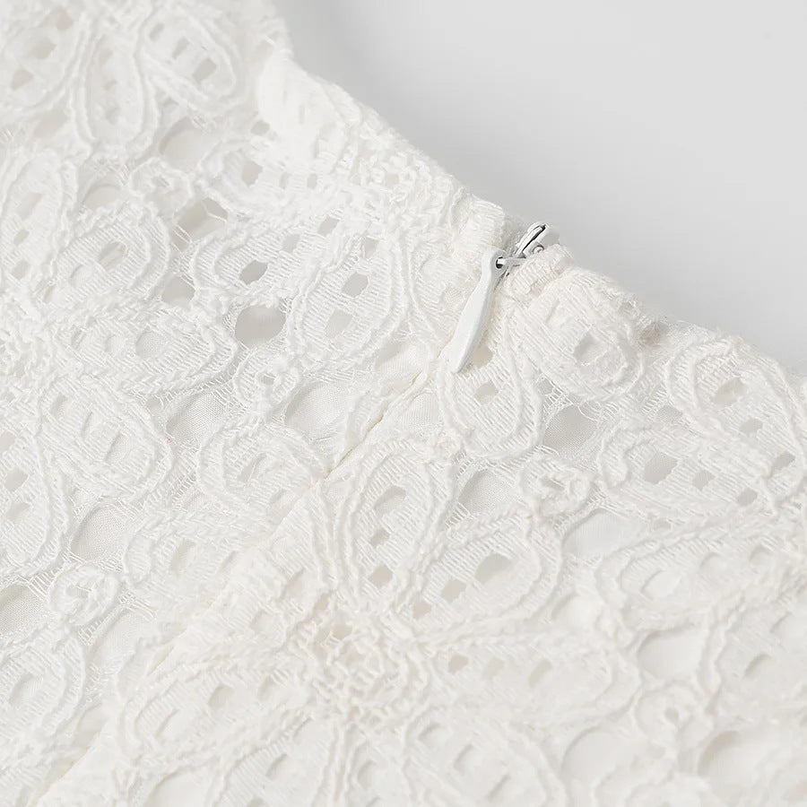 V-Neck Puff Sleeve Tie Lace Tiered Mini Dress | White Broderie Anglaise Babydoll