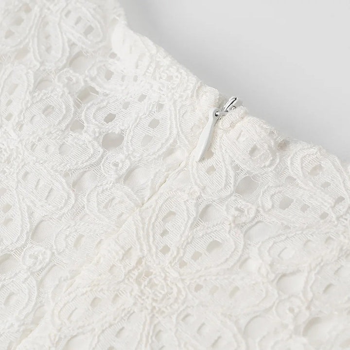 V-Neck Puff Sleeve Tie Lace Tiered Mini Dress | White Broderie Anglaise Babydoll