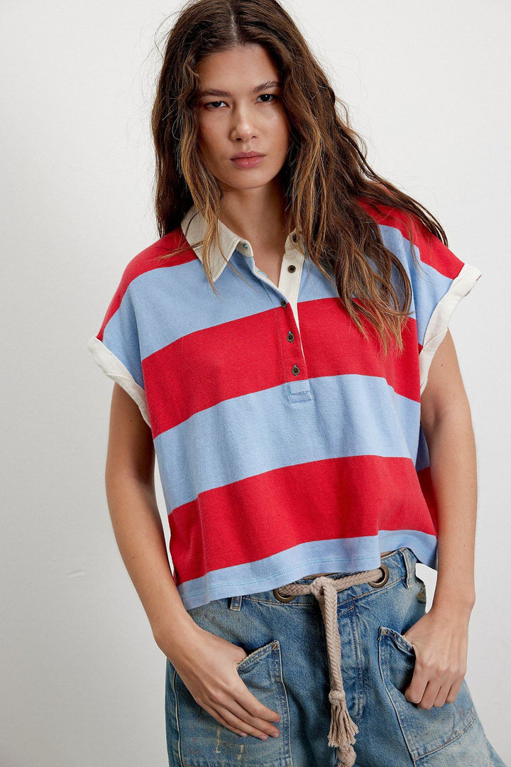 Stripe Cropped Rugby Polo Shirt