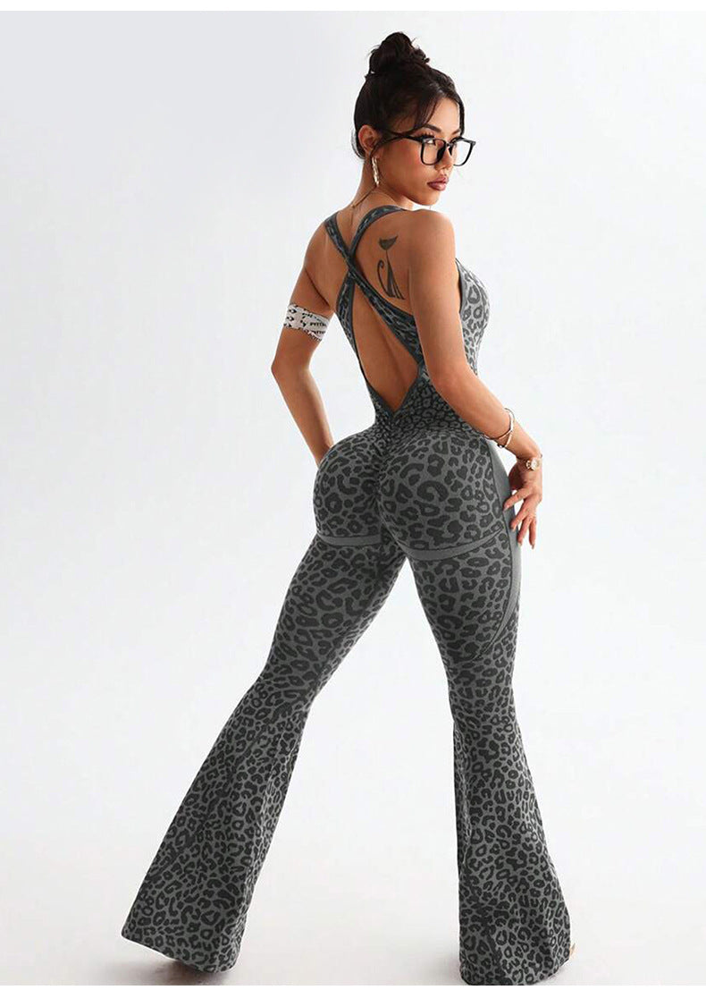 Leopard Print Seamless Flare Jumpsuit