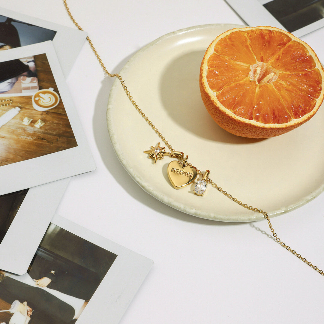 Mother’s Day Gift for Mom | Heart, Star &amp; CZ Charm Pendant