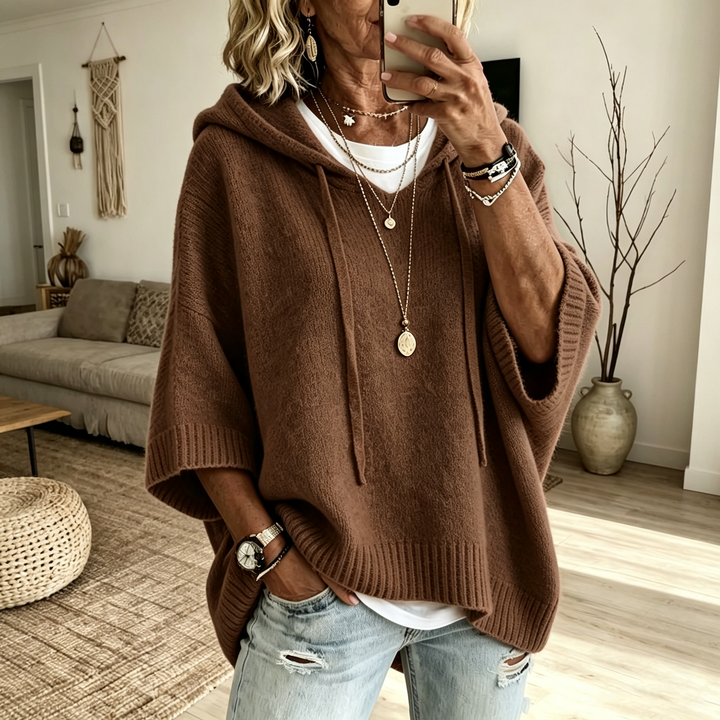 Drop Shoulder Hooded Knit Pullover