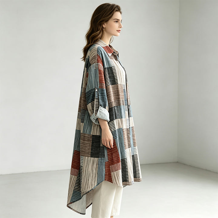 Patchwork plaid long-sleeved cardigan