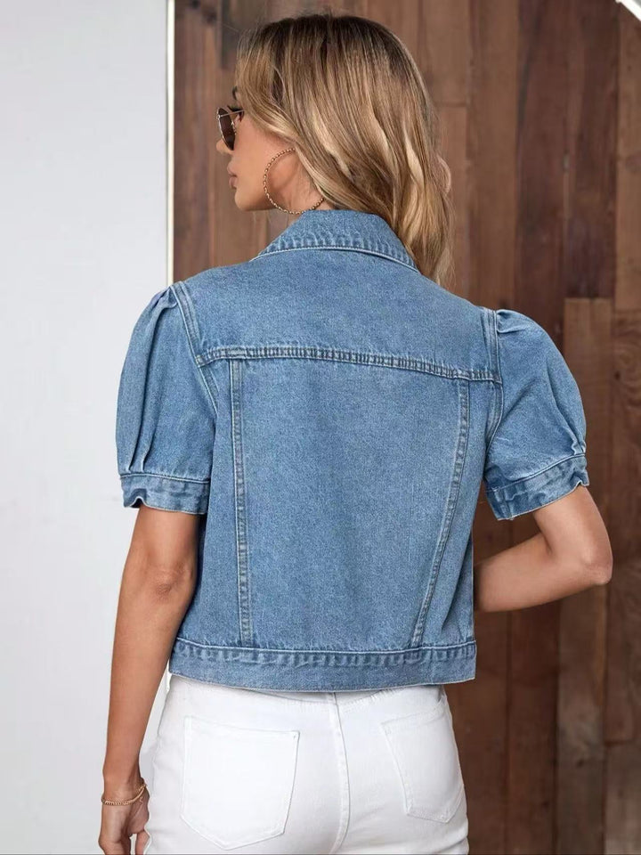 Puff Sleeve Cropped Denim Jacket