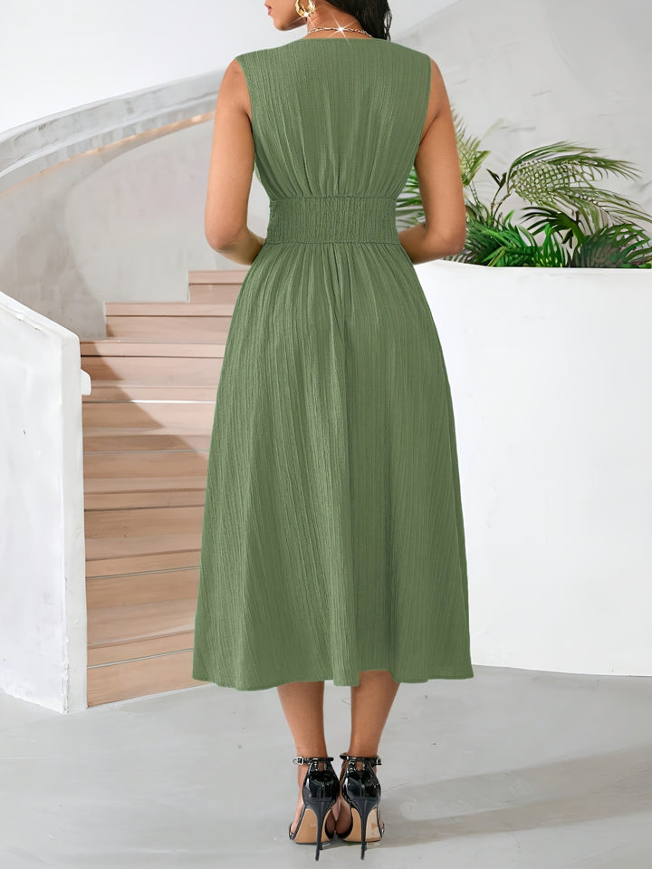 Green Sleeveless Surplice Neck Midi Dress