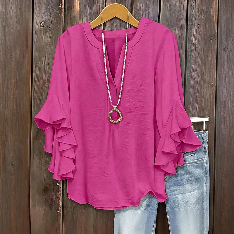 Ruffle-Sleeve V-Neck Blouse