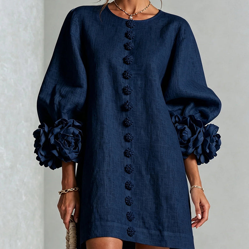 Floral-cuff puff-sleeve mini dress