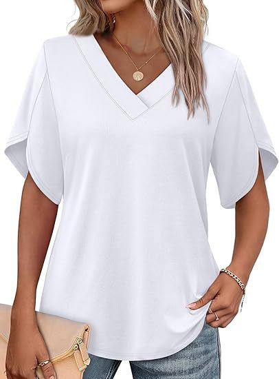 V-Neck Dolman Sleeve Casual T-Shirt, Loose Fit Solid Color Blouse