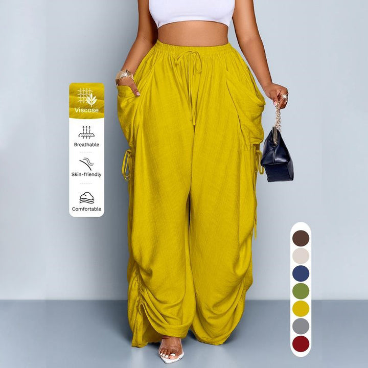 Retro drawstring high-waisted wide-leg pants