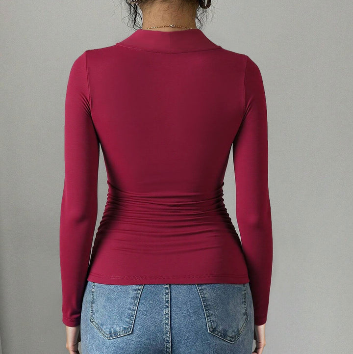Women Square Neck Ruched Long Sleeve Top