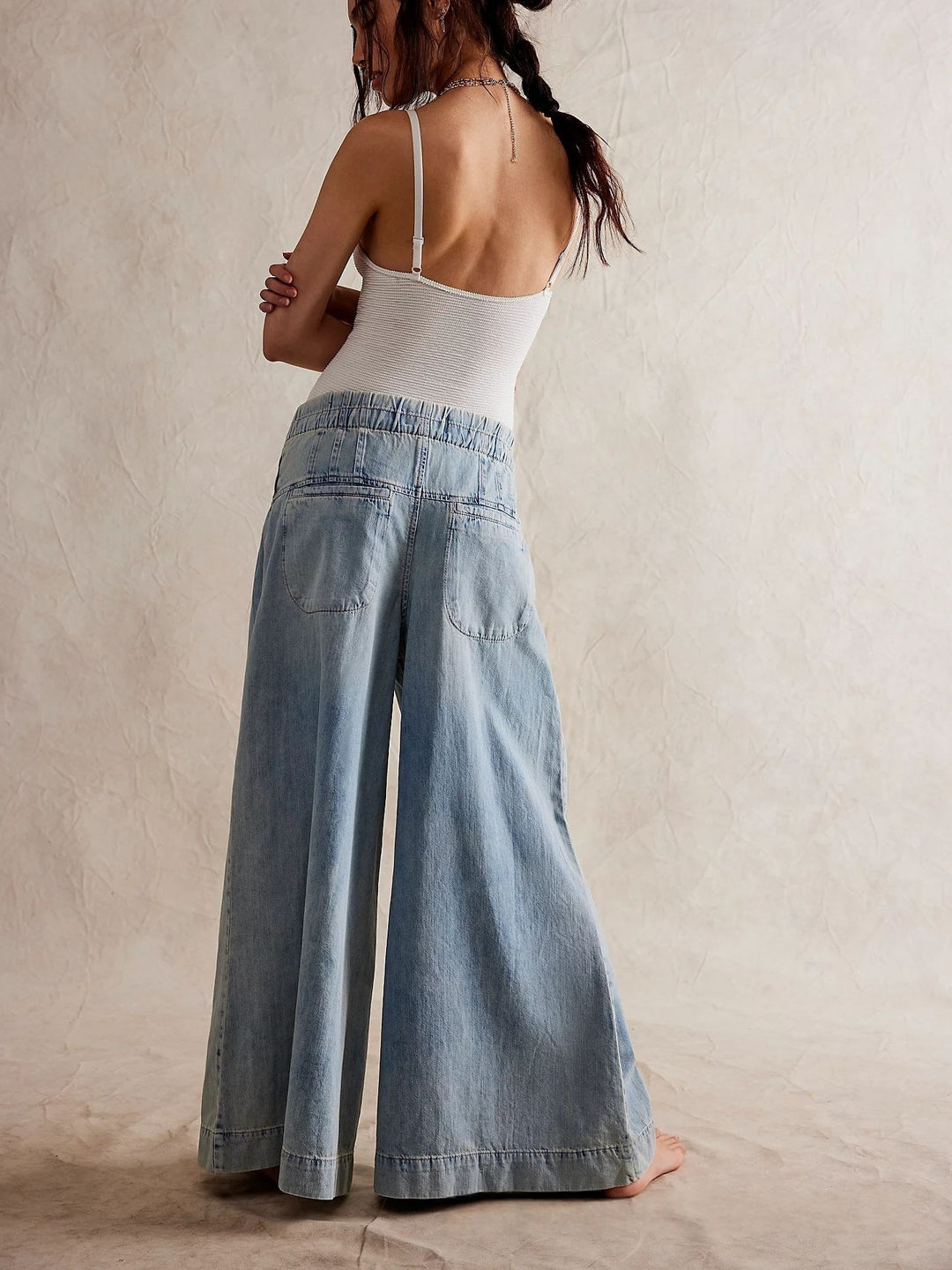 High-Waisted Denim Wide Leg Pants with Corset Waist