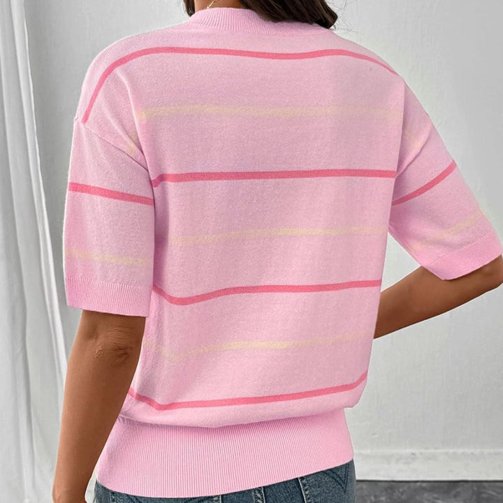 Crew Neck Color Block Stripe Knit Tee
