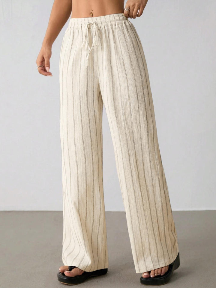 Women Striped Wide Leg Pants, Striped Lounge Slacks with Pockets