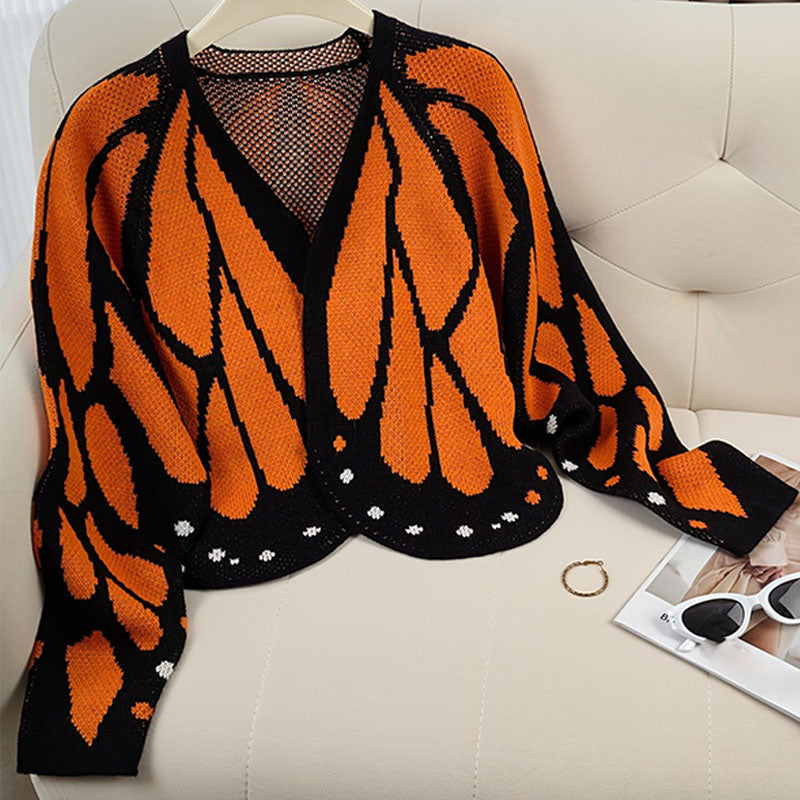 Butterfly-pattern knitted cardigan