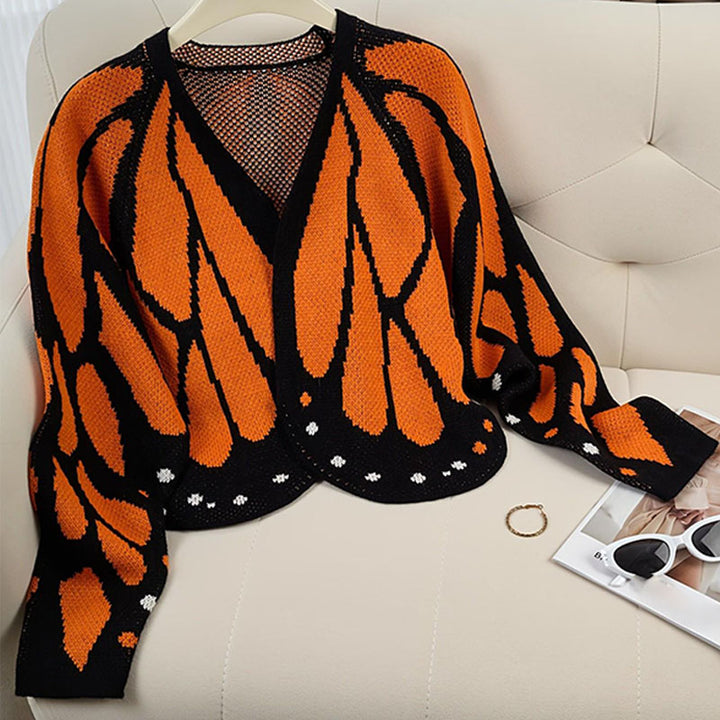 Butterfly-pattern knitted cardigan