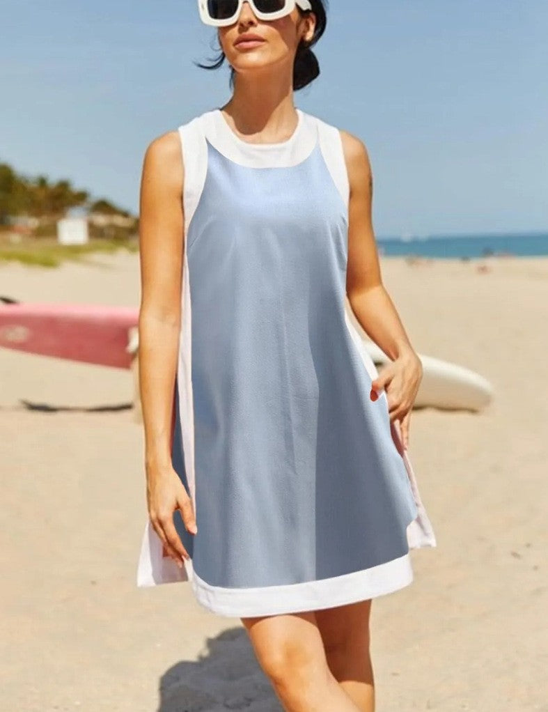 Pink &amp;amp; White Colorblock Terry Cloth Sleeveless Shift Dress