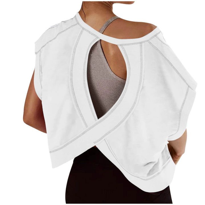 Open-Back Cropped Athletic Tee, Breathable Twist-Back Workout Top