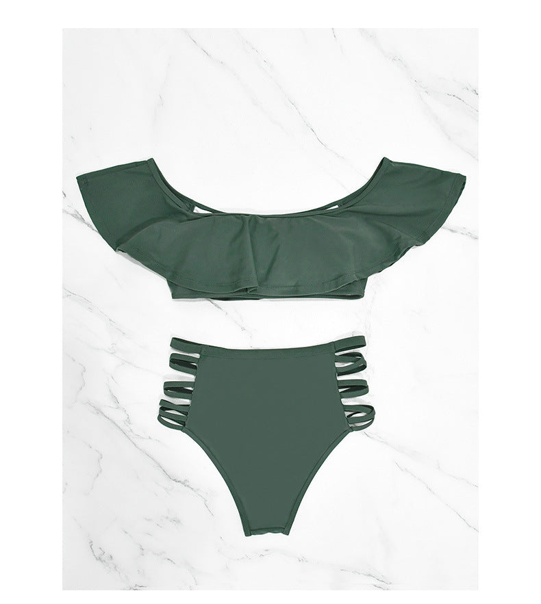 Off-Shoulder Ruffle Top &amp;amp; Strappy High-Waisted Bikini Set